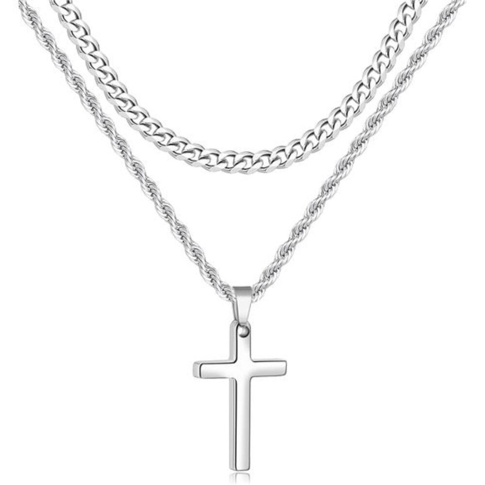 Cross Necklace Chain for Men, Layered Mens Cross Necklaces Trendy Men